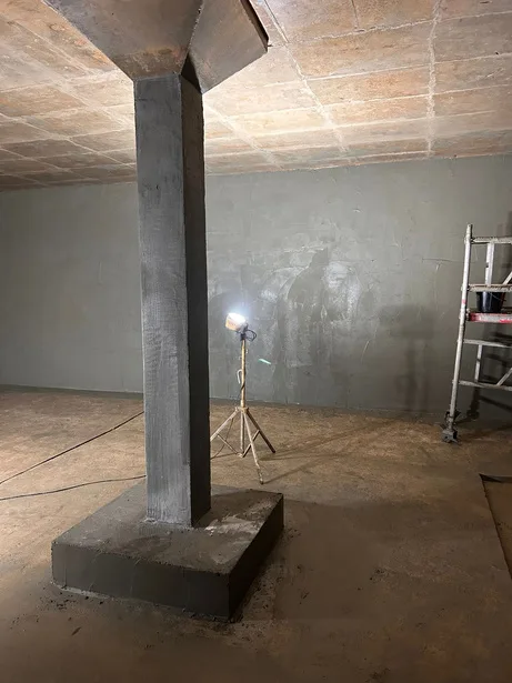 Aged concrete asset before and after surface preparation and relining