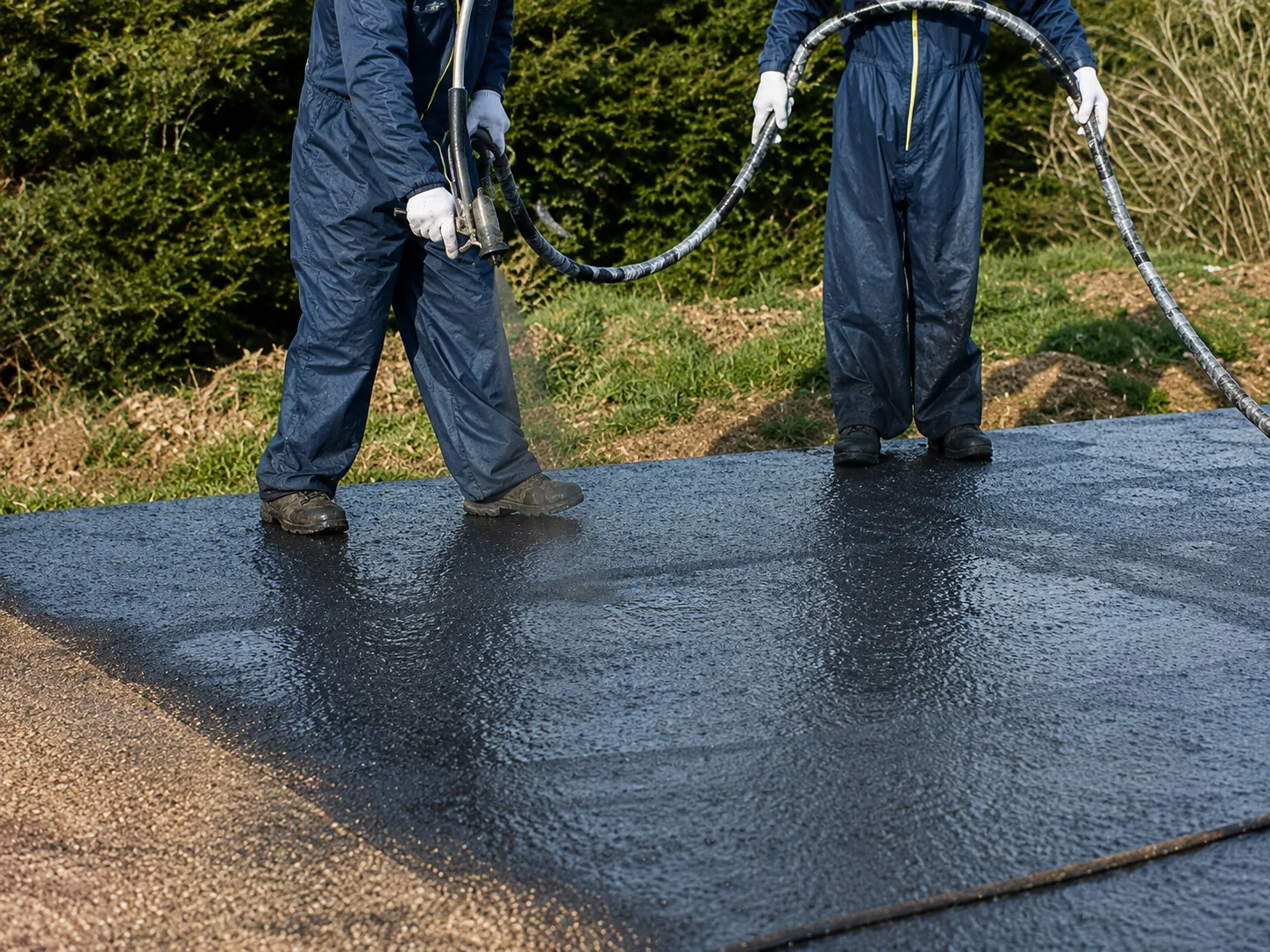 Spray application of pure polyurea waterproof membrane across a service reservoir roof