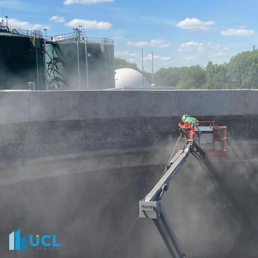Crack injection repair being carried out on a concrete structure